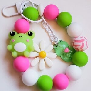 Handmade Silicone Focal Beaded Kawaii Frog Wristlet Keychain 🐸